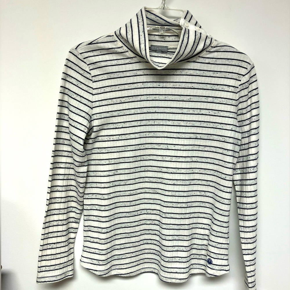 T By Talbots, pullover, white with navy horizontal stripes, M